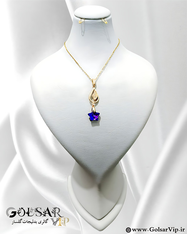 گردنبند اشک کریستال چند ضلعی رنگ ثابت و ضد حساسیت آلیاژ استیل با آبکاری طلا کیفیت عالی