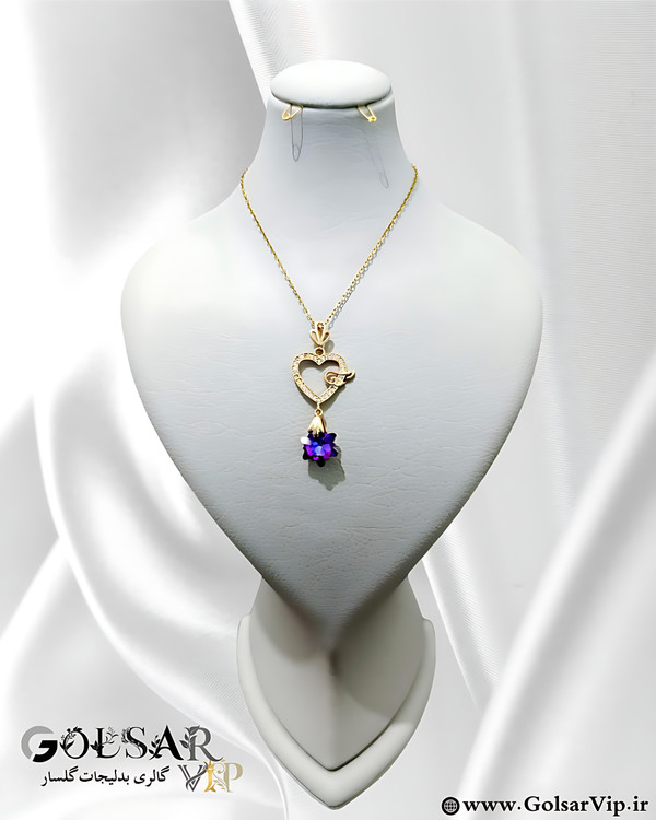 گردنبند قلب آویز کریستال رنگ ثابت و ضد حساسیت آلیاژ استیل با آبکاری طلا کیفیت عالی
