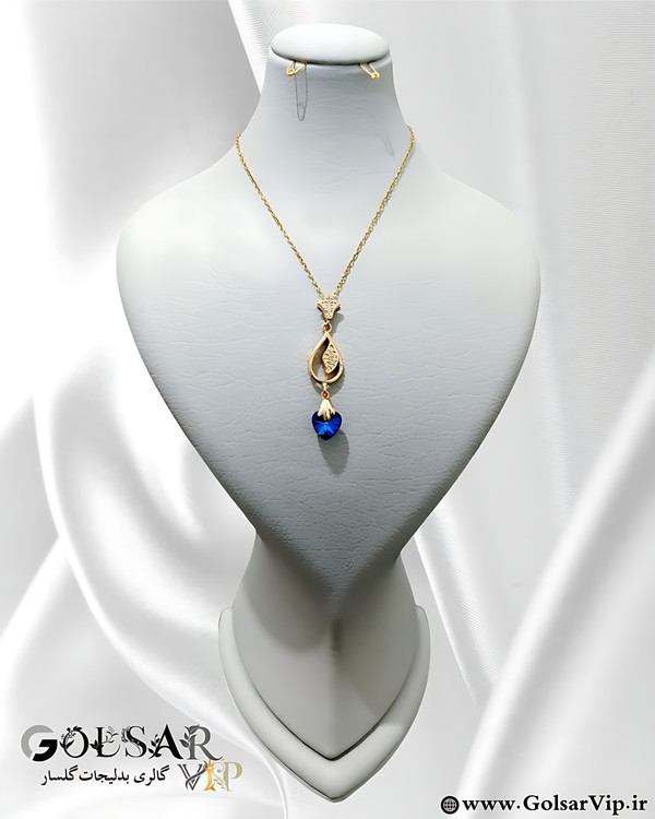 گردنبند آویز قلب کریستالی رنگ ثابت و ضد حساسیت آلیاژ استیل با آبکاری طلا کیفیت بالا