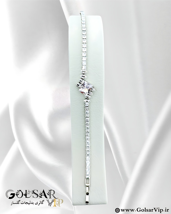 دستبند تنیسی لوزی نگین براق رنگ ثابت و ضد حساسیت آلیاژ استیل کیفیت بالا