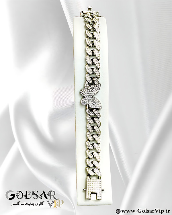 دستبند پروانه فول نگین براق رنگ ثابت و ضد حساسیت آلیاژ استیل کیفیت بالا