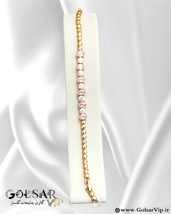 دستبند توپی نگینی رنگ ثابت و ضد حساسیت آلیاژ استیل با آبکاری طلا کیفیت عالی