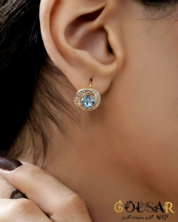 گوشواره نگین آبی ژوپینگ رنگ ثابت و ضد حساسیت آلیاژ استیل با آبکاری طلا کیفیت عالی