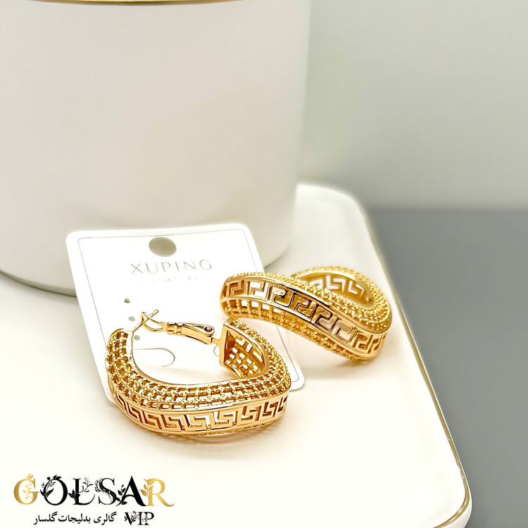 گوشواره حلقهای پیچی ژوپینگ رنگ ثابت و ضد حساسیت آلیاژ استیل با آبکاری طلا کیفیت عالی