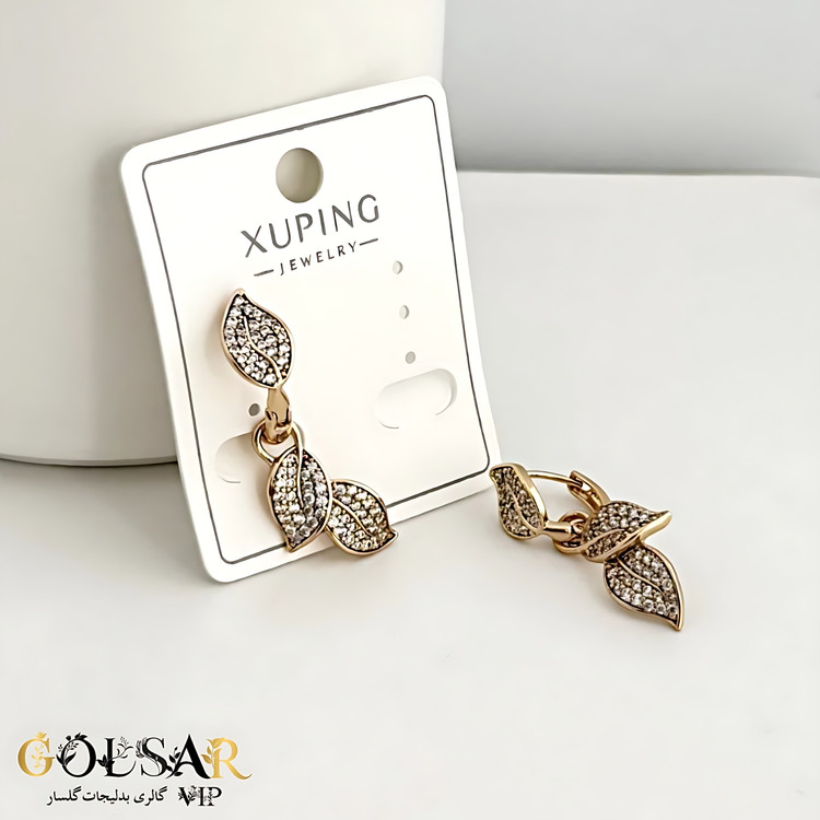 گوشواره برگ رنگ ثابت و ضد حساسیت آلیاژ استیل با آبکاری طلا کیفیت عالی