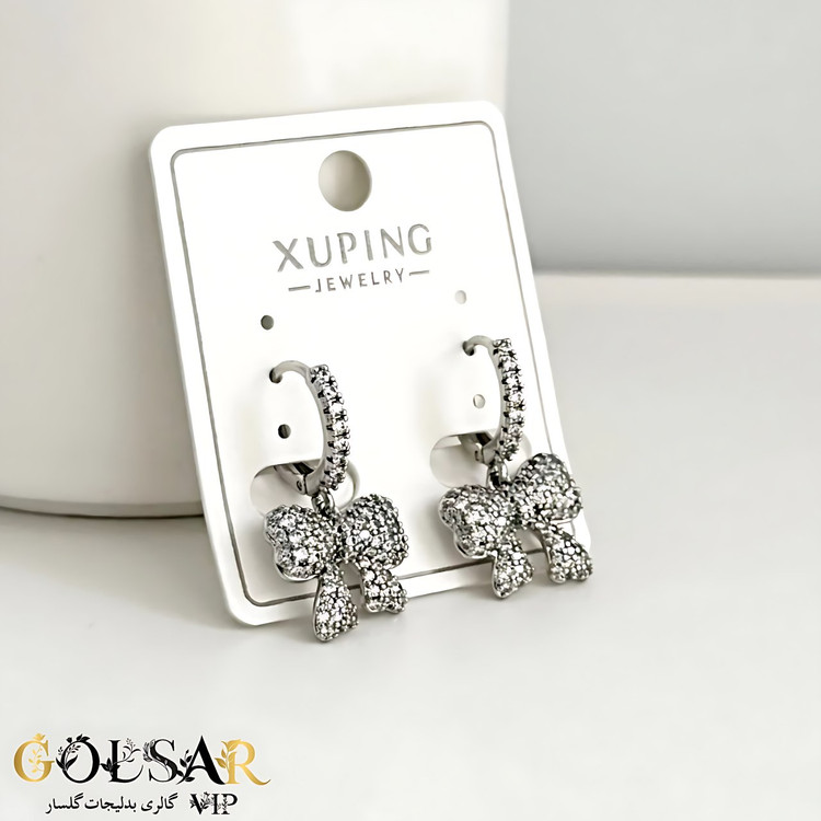 گوشواره پاپیون فول نگین رنگ ثابت و ضد حساسیت آلیاژ استیل کیفیت بالا