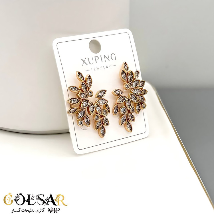 گوشواره برگ رنگ ثابت و ضد حساسیت آلیاژ استیل با آبکاری طلا کیفیت بالا