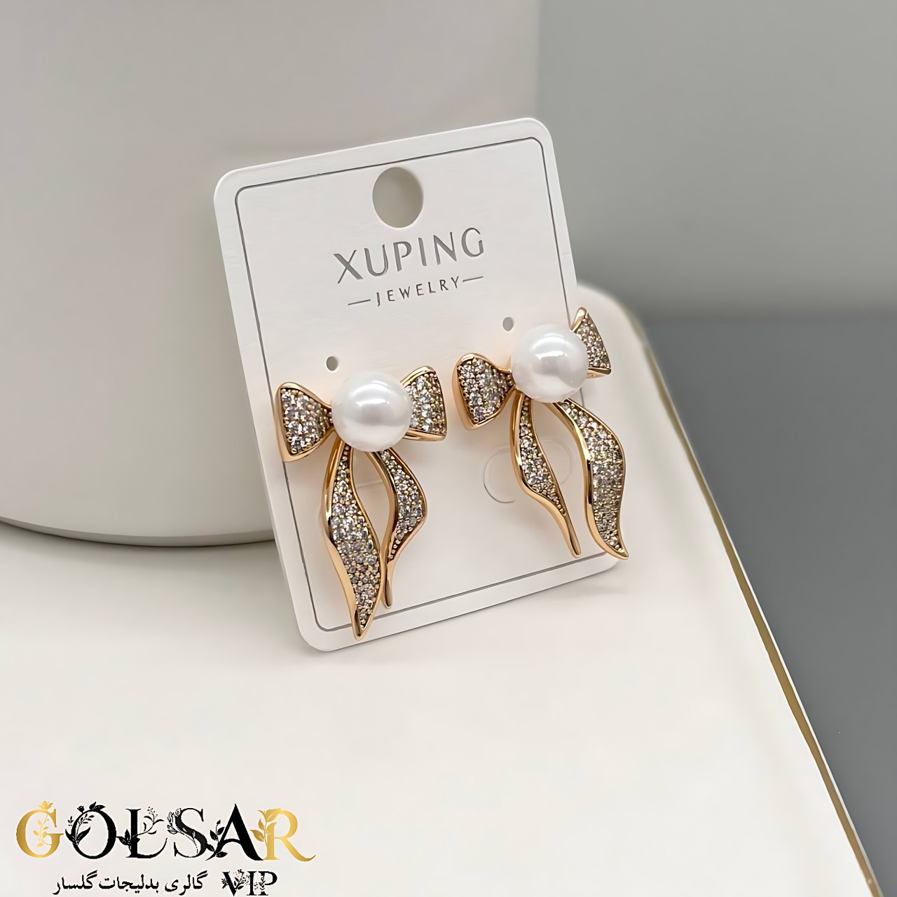 گوشواره پاپیون رنگ ثابت و ضد حساسیت آلیاژ استیل با آبکاری طلا کیفیت بالا