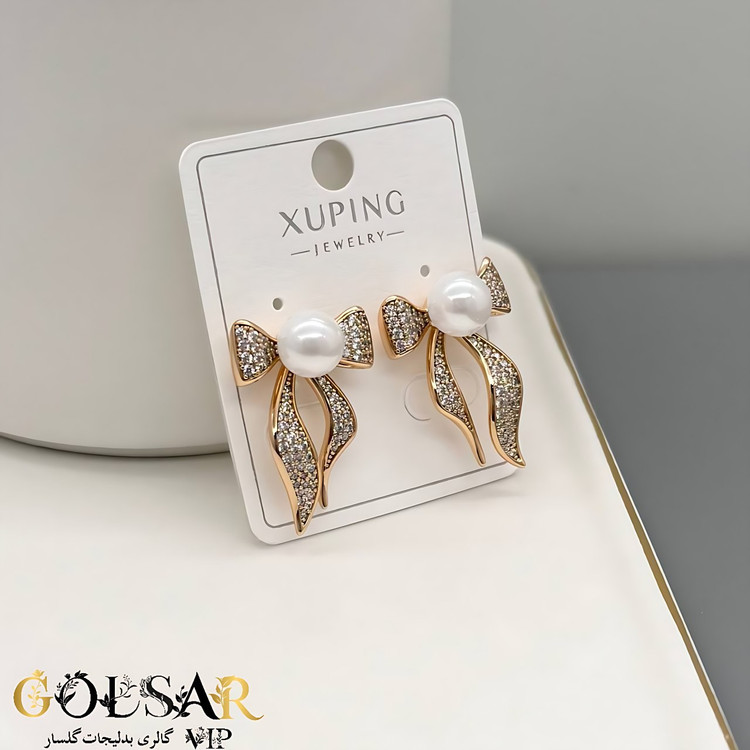 گوشواره پاپیون رنگ ثابت و ضد حساسیت آلیاژ استیل با آبکاری طلا کیفیت بالا