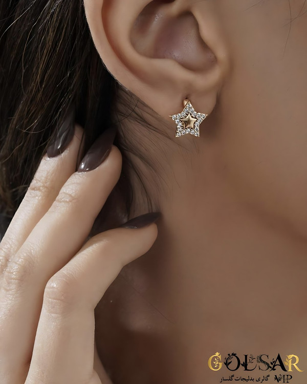 گوشواره ستاره میکرو نگین رنگ ثابت و ضد حساسیت آلیاژ استیل با آبکاری طلا کیفیت عالی