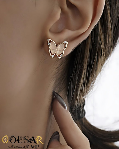 گوشواره پروانه رنگ ثابت و ضد حساسیت آلیاژ استیل با آبکاری طلا کیفیت بالا