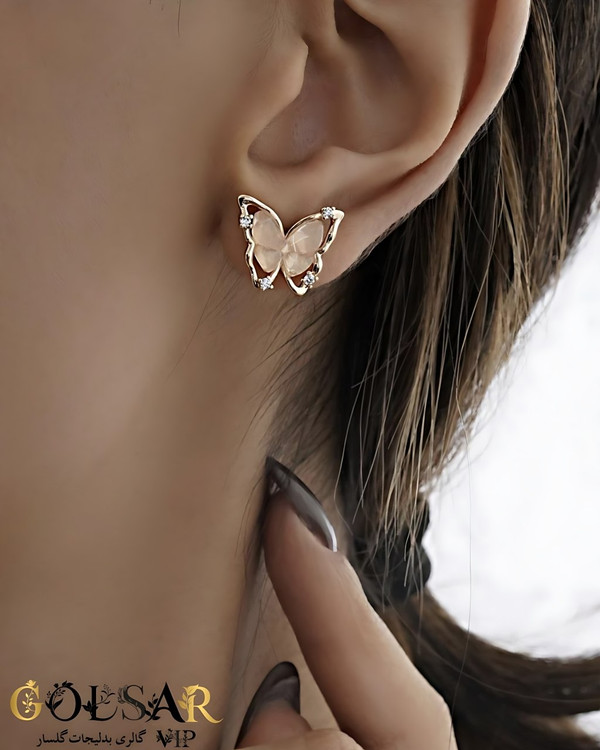 گوشواره پروانه رنگ ثابت و ضد حساسیت آلیاژ استیل با آبکاری طلا کیفیت بالا