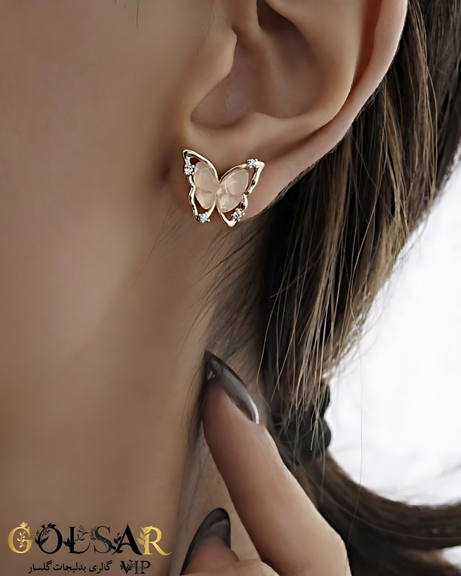 گوشواره پروانه رنگ ثابت و ضد حساسیت آلیاژ استیل با آبکاری طلا کیفیت بالا
