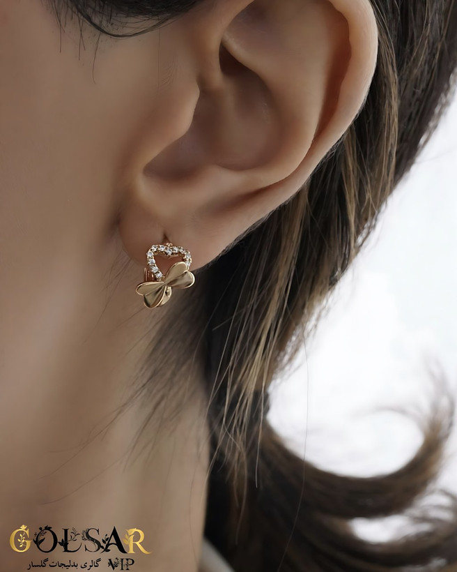 گوشواره پاپیون رنگ ثابت و ضد حساسیت آلیاژ استیل با آبکاری طلا کیفیت بالا