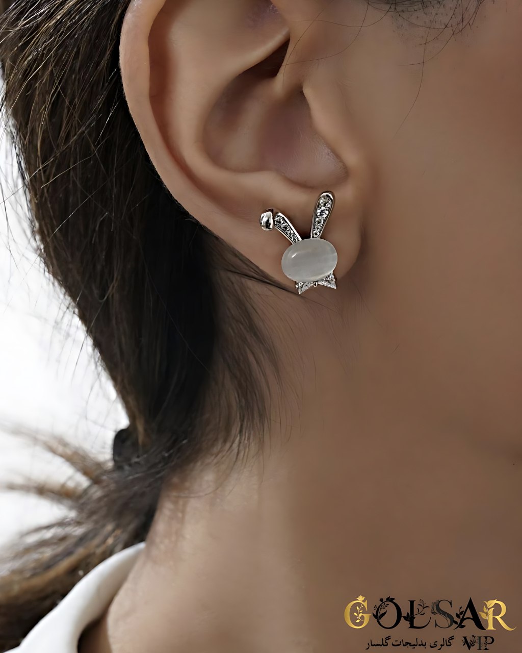 گوشواره خرگوش رنگ ثابت و ضد حساسیت آلیاژ استیل با آبکاری طلا کیفیت بالا