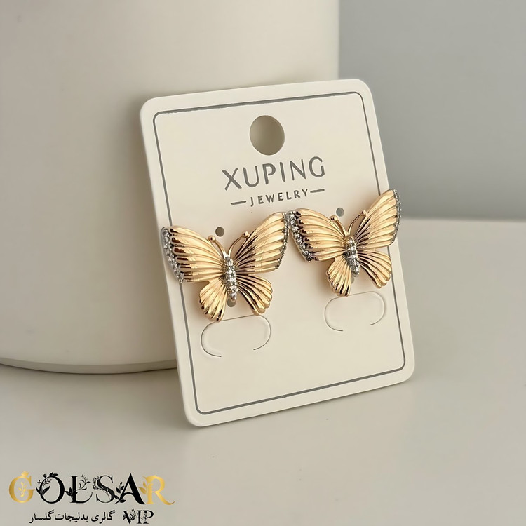 گوشواره پروانه رنگ ثابت و ضد حساسیت آلیاژ استیل با آبکاری طلا کیفیت بالا