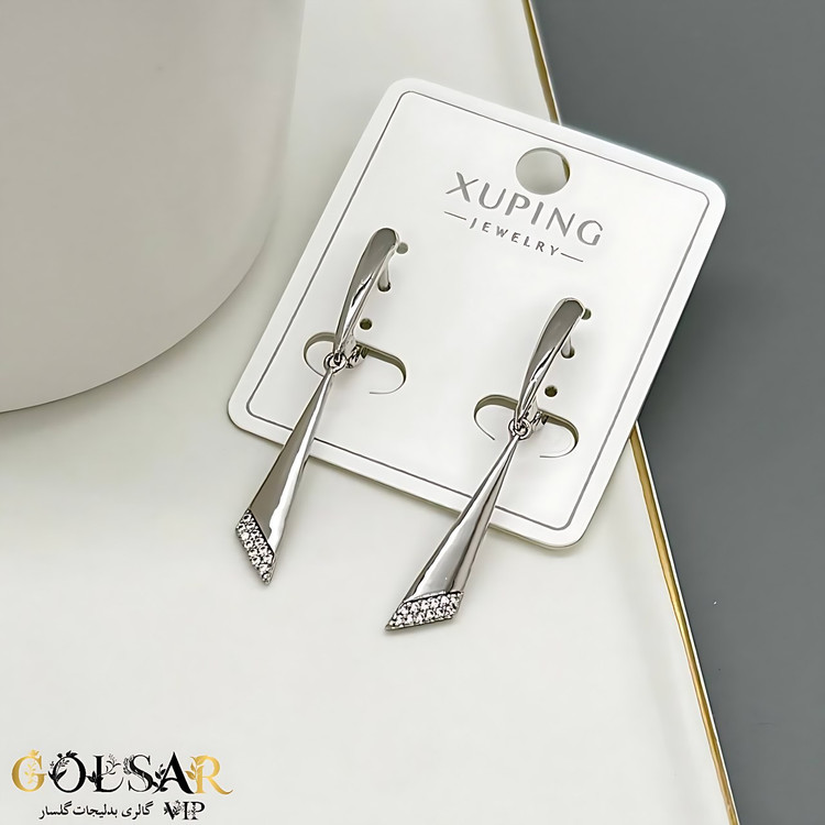 گوشواره ژئومتریک نقرهای رنگ ثابت و ضد حساسیت آلیاژ استیل با کیفیت بالا