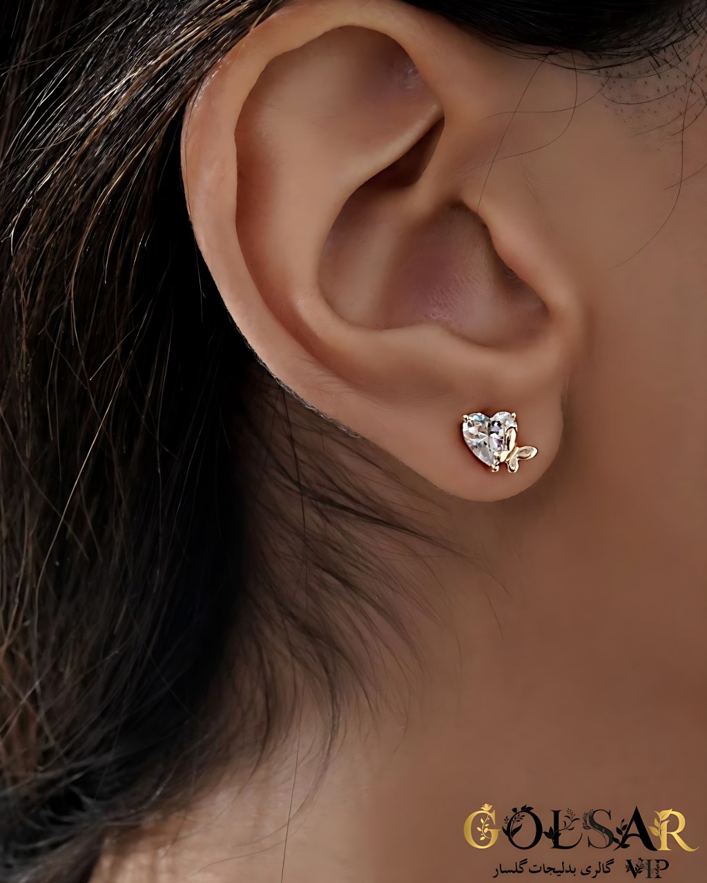 گوشواره قلب نگین براق رنگ ثابت و ضد حساسیت آلیاژ استیل با آبکاری طلا کیفیت بالا