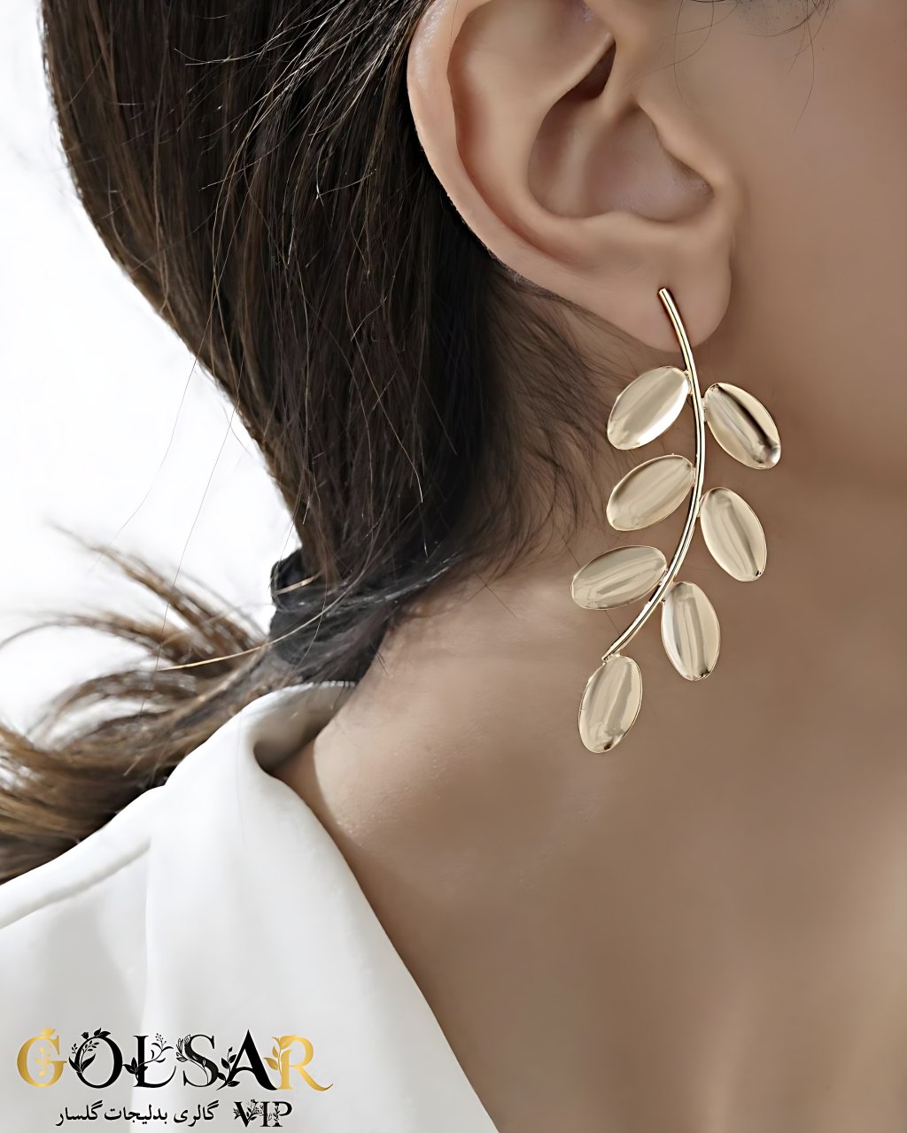 گوشواره برگ رنگ ثابت و ضد حساسیت آلیاژ استیل با آبکاری طلا کیفیت بالا