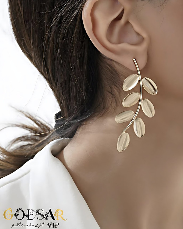 گوشواره برگ رنگ ثابت و ضد حساسیت آلیاژ استیل با آبکاری طلا کیفیت بالا