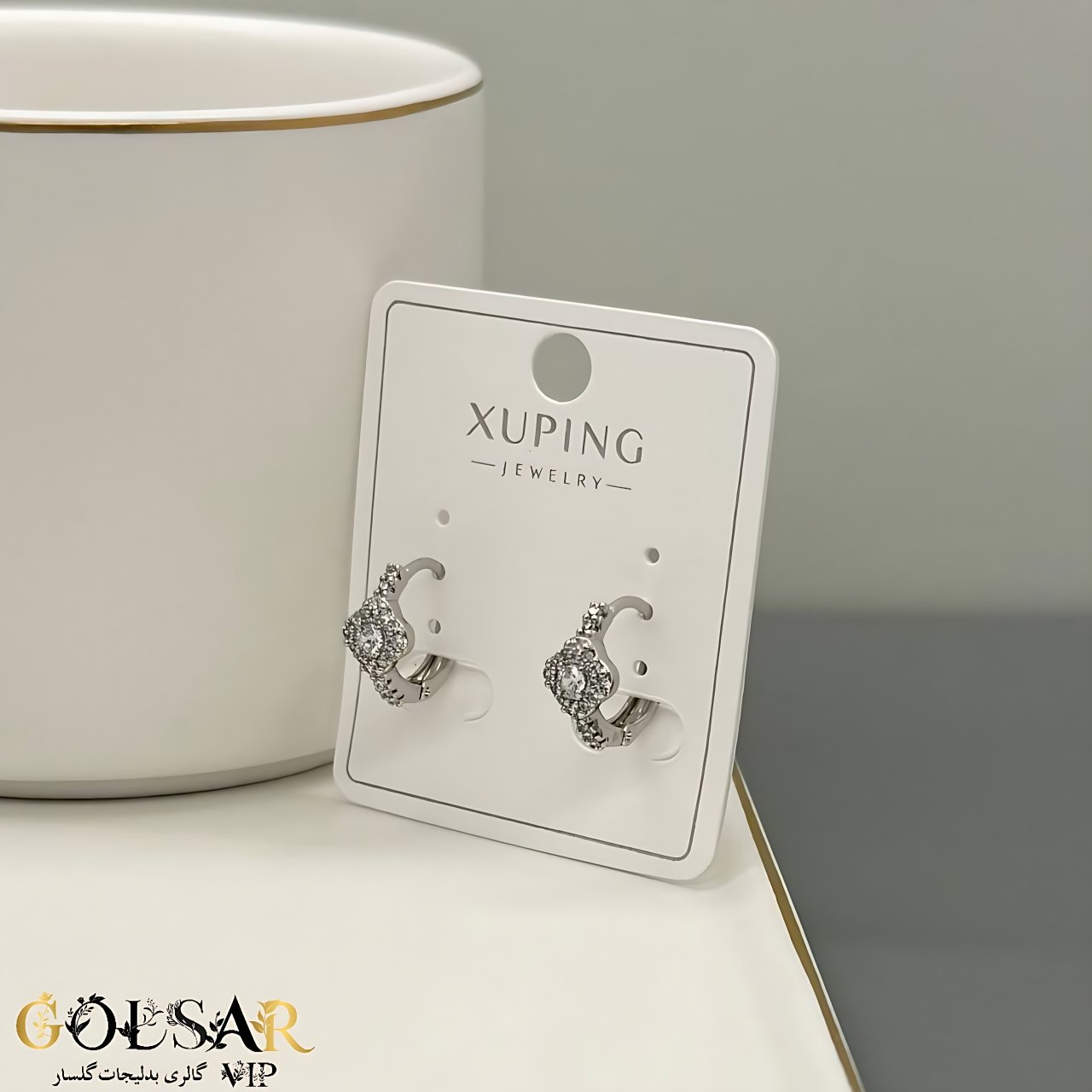 گوشواره ونکلیف نقره‌ای رنگ ثابت و ضد حساسیت آلیاژ استیل با کیفیت بالا