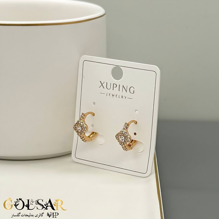 گوشواره ونکلیف طلایی رنگ ثابت و ضد حساسیت آلیاژ استیل با آبکاری طلا کیفیت بالا