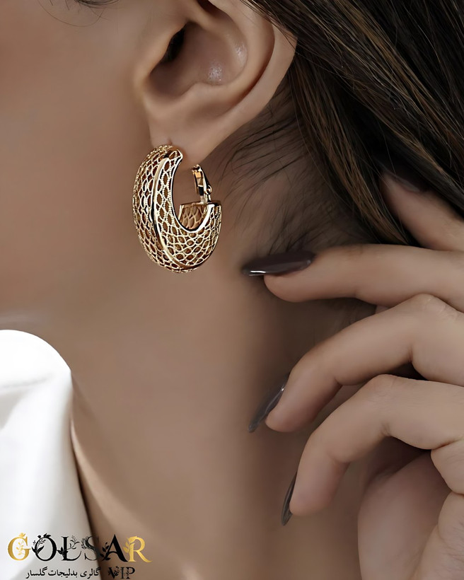 گوشواره حلقهای کلاسیک رنگ ثابت و ضد حساسیت آلیاژ استیل با آبکاری طلا کیفیت بالا