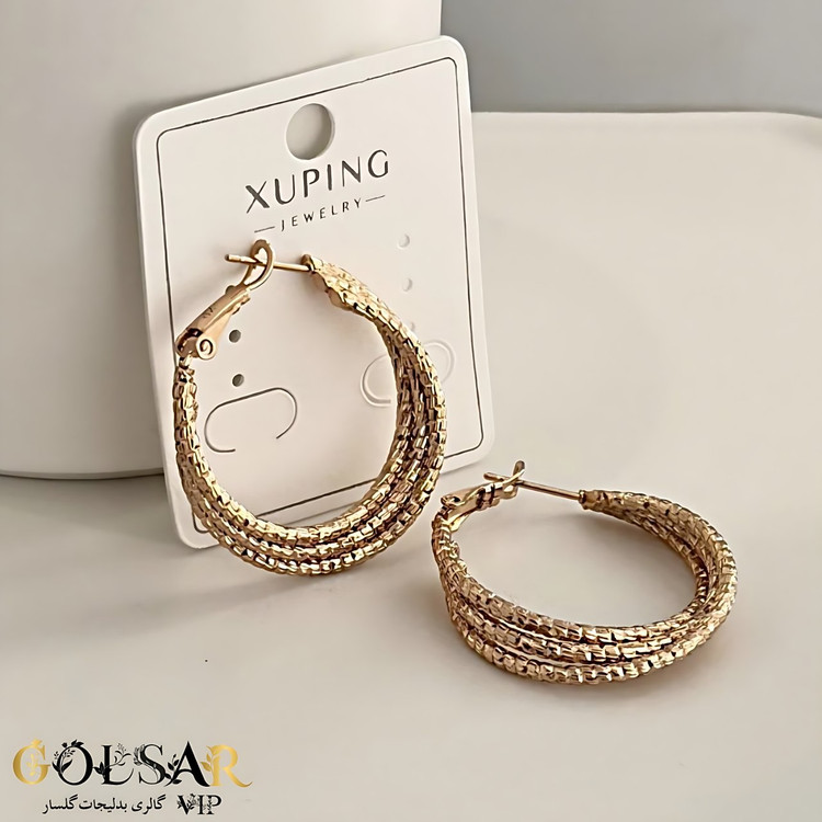 گوشواره حلقهای رنگ ثابت و ضد حساسیت آلیاژ استیل با آبکاری طلا کیفیت بالا