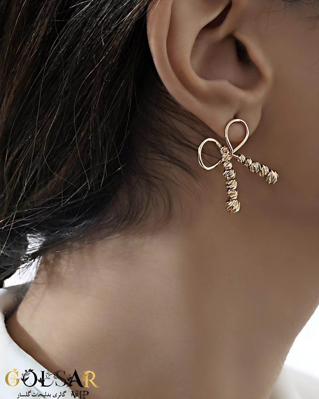 گوشواره پاپیون رنگ ثابت و ضد حساسیت آلیاژ استیل با آبکاری طلا کیفیت بالا