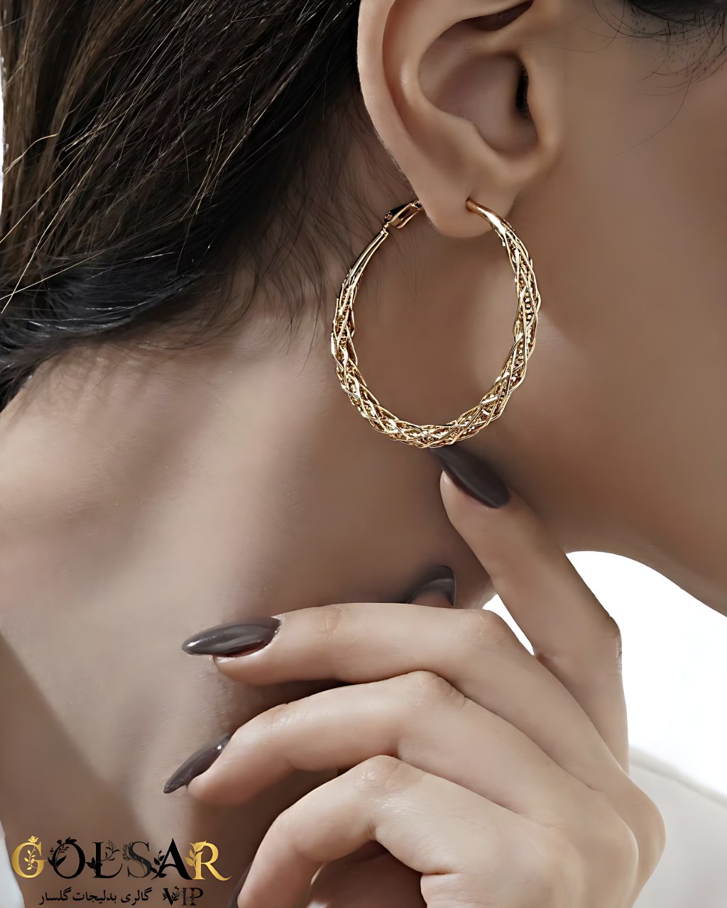 گوشواره حلقه‌ای رنگ ثابت و ضد حساسیت آلیاژ استیل با آبکاری طلا کیفیت بالا