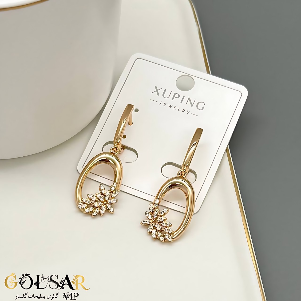 گوشواره حلقه گل رنگ ثابت و ضد حساسیت آلیاژ استیل با آبکاری طلا کیفیت بالا