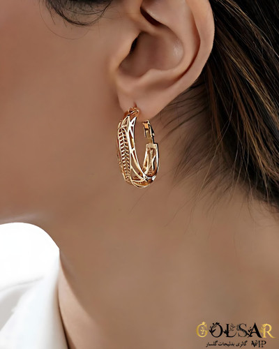 گوشواره حلقهای رومن رنگ ثابت و ضد حساسیت آلیاژ استیل با آبکاری طلا کیفیت بالا