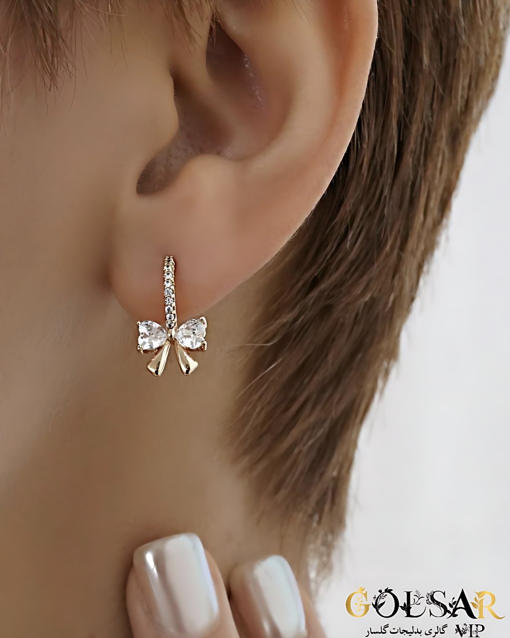 گوشواره پاپیون رنگ ثابت و ضد حساسیت آلیاژ استیل با آبکاری طلا کیفیت بالا