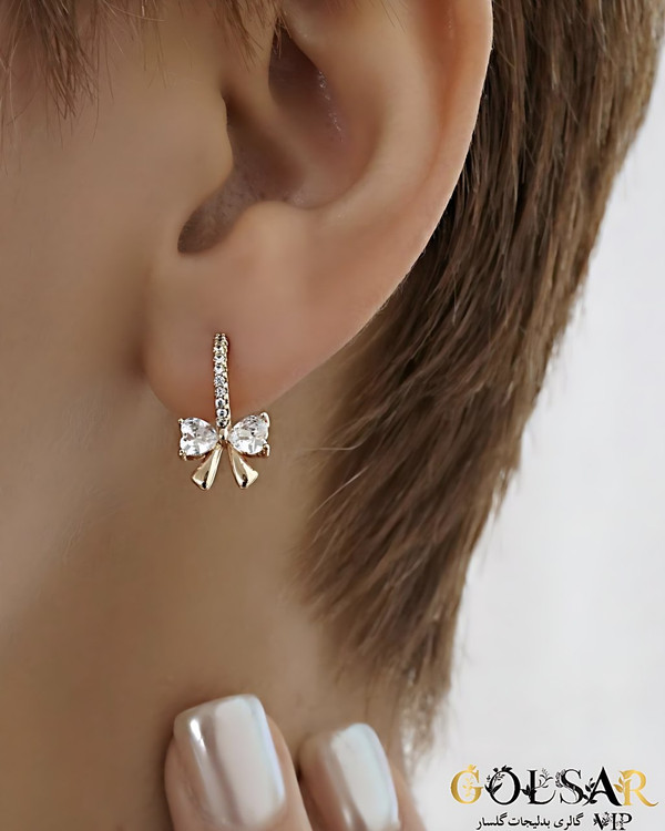 گوشواره پاپیون رنگ ثابت و ضد حساسیت آلیاژ استیل با آبکاری طلا کیفیت بالا