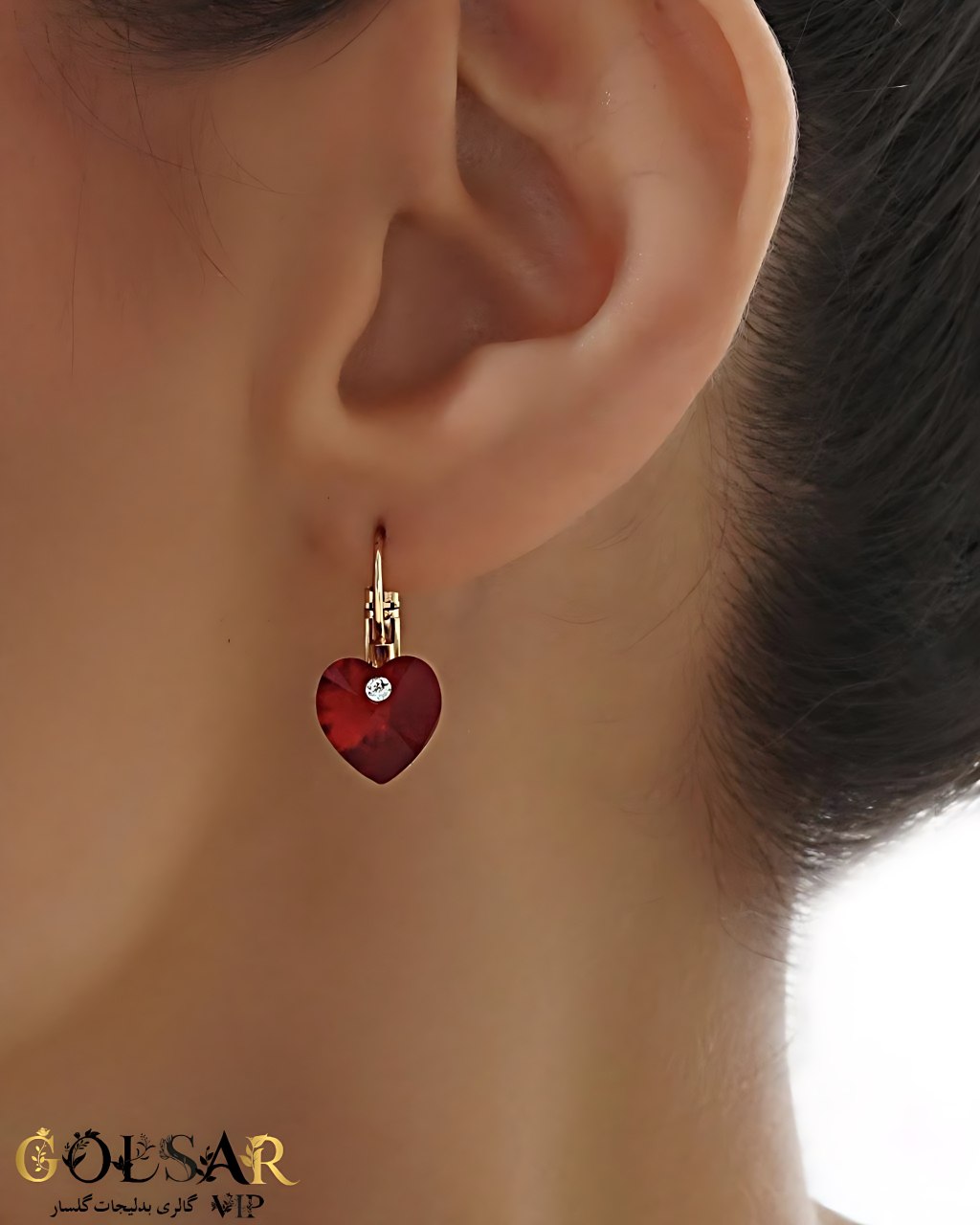 گوشواره آویز قلب رنگ ثابت و ضد حساسیت آلیاژ استیل با آبکاری طلا کیفیت بالا