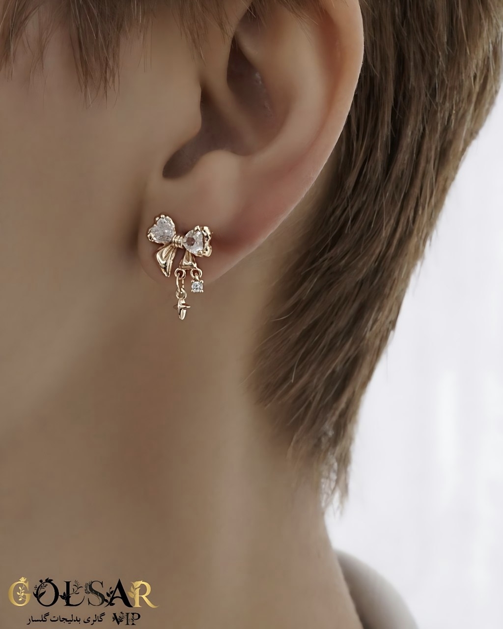 گوشواره پاپیون رنگ ثابت و ضد حساسیت آلیاژ استیل با آبکاری طلا کیفیت بالا