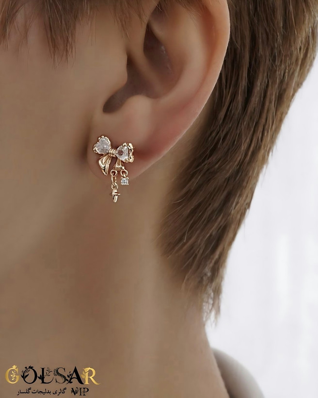 گوشواره پاپیون رنگ ثابت و ضد حساسیت آلیاژ استیل با آبکاری طلا کیفیت بالا