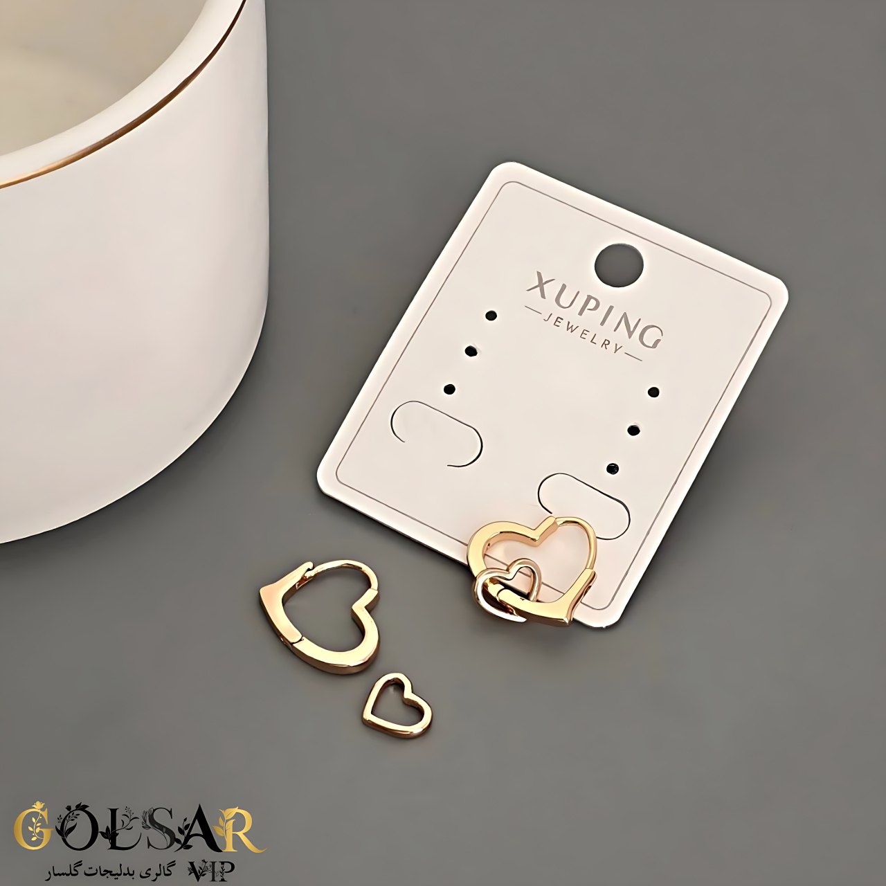 گوشواره قلب دولاین رنگ ثابت و ضد حساسیت آلیاژ استیل با آبکاری طلا کیفیت بالا