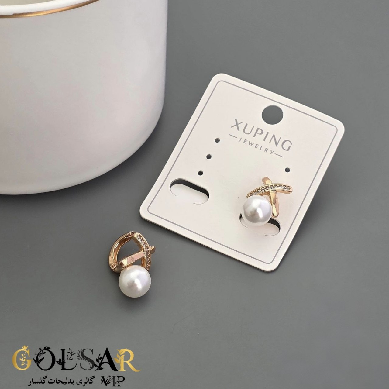 گوشواره آویز مروارید رنگ ثابت و ضد حساسیت آلیاژ استیل با آبکاری طلا کیفیت بالا