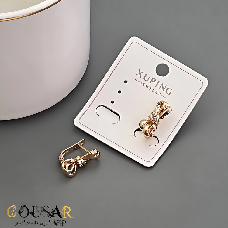 گوشواره پاپیون فانتزی رنگ ثابت و ضد حساسیت آلیاژ استیل با آبکاری طلا کیفیت بالا