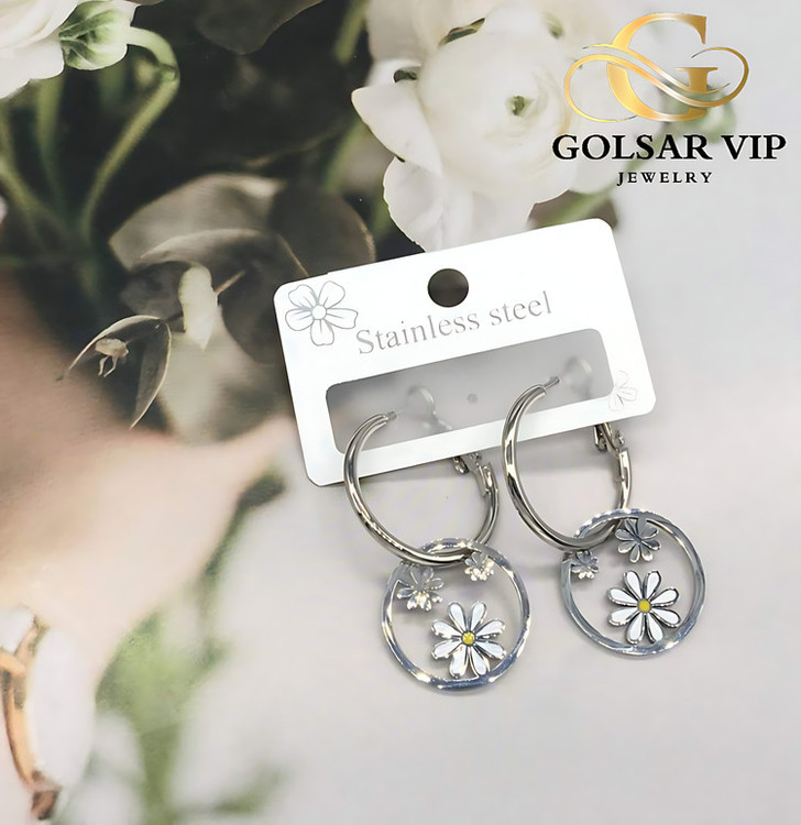 گوشواره بابونه رنگ ثابت و ضد حساسیت آلیاژ استیل کیفیت بالا