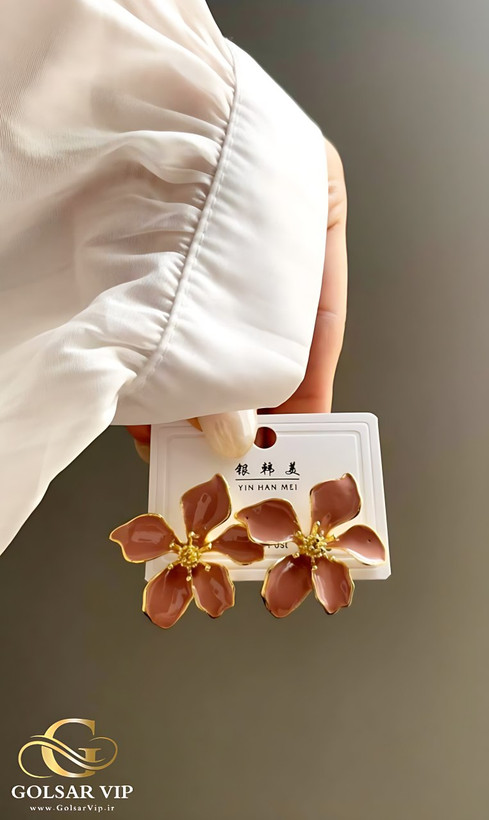 گوشواره میناکاری رنگ ثابت و ضد حساسیت آلیاژ استیل با آبکاری طلا کیفیت عالی