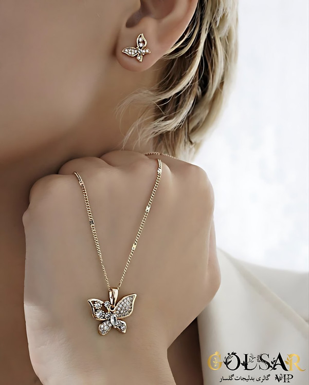 نیمست پروانه میکرو نگین رنگ ثابت و ضد حساسیت آلیاژ استیل با آبکاری طلا کیفیت عالی