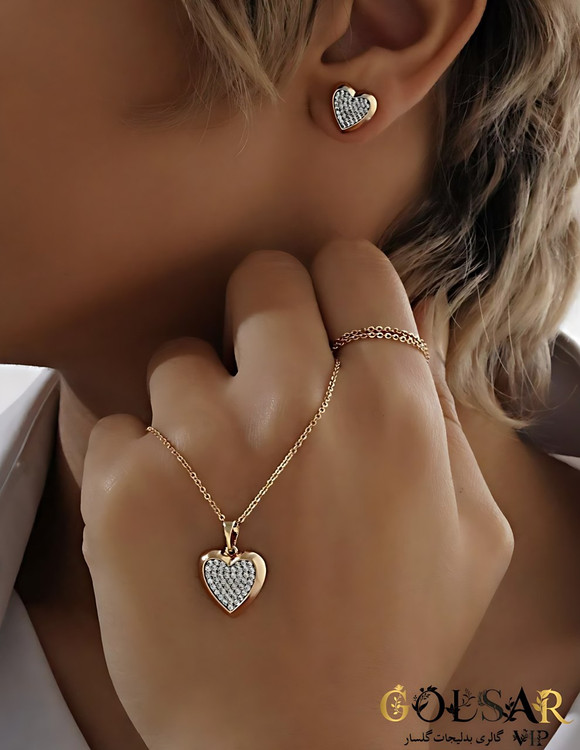 نیمست قلب میکرو نگین رنگ ثابت و ضد حساسیت آلیاژ استیل با آبکاری طلا کیفیت عالی