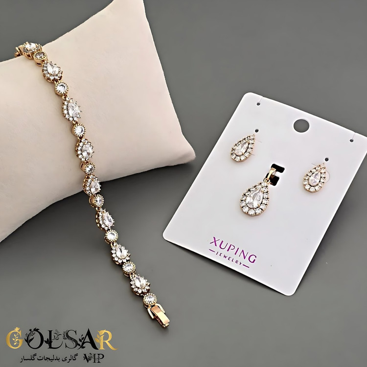 نیمست نگینی رنگ ثابت و ضد حساسیت آلیاژ استیل با آبکاری طلا کیفیت عالی