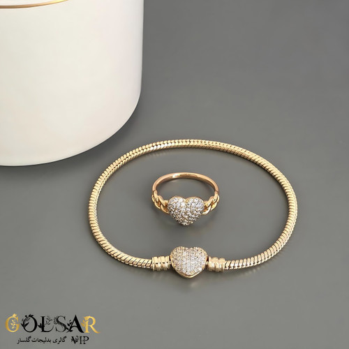 نیمست قلب نگینی رنگ ثابت و ضد حساسیت آلیاژ استیل با آبکاری طلا کیفیت عالی