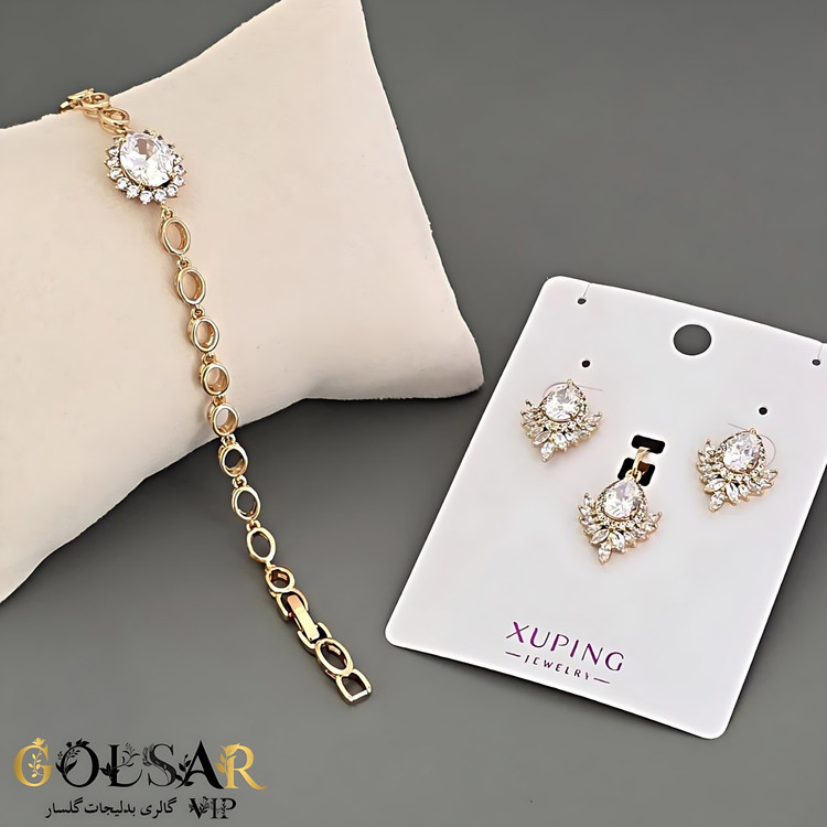 نیمست نگین براق رنگ ثابت و ضد حساسیت آلیاژ استیل با آبکاری طلا کیفیت عالی