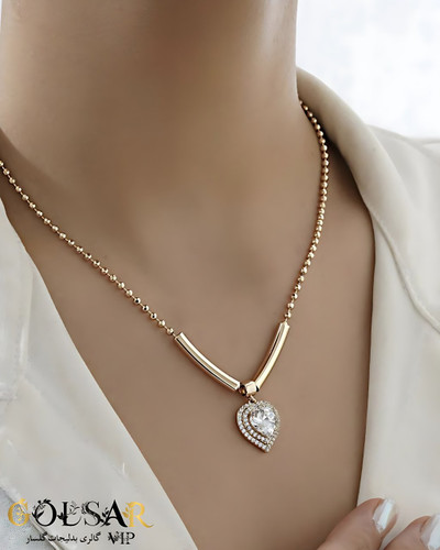 گردنبند قلب براق رنگ ثابت و ضد حساسیت آلیاژ استیل با آبکاری طلا کیفیت عالی