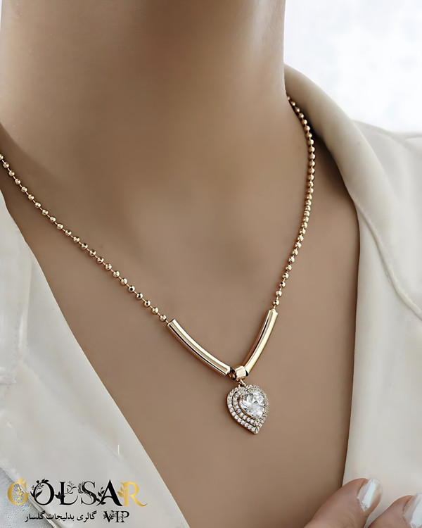 گردنبند قلب براق رنگ ثابت و ضد حساسیت آلیاژ استیل با آبکاری طلا کیفیت عالی