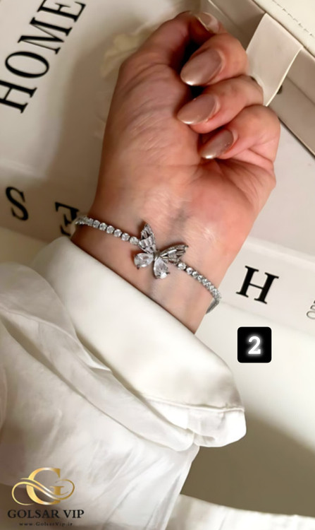 دستبد تنیسی پروانه جواهری رنگ ثابت و ضد حساسیت آلیاژ استیل کیفیت بالا